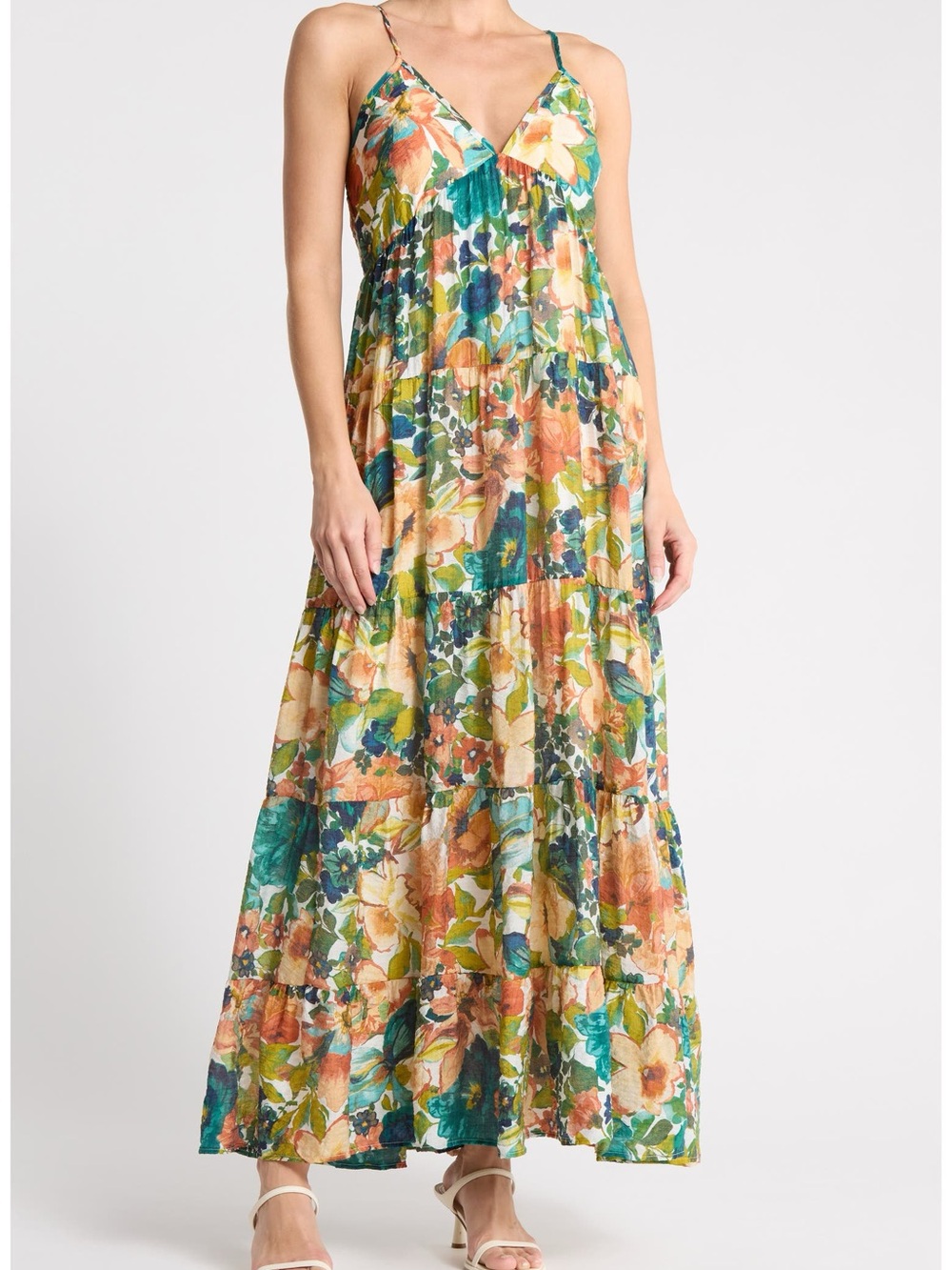 CeCe Floral Tiered Maxi Dress NWT 100% Rayon Size Small